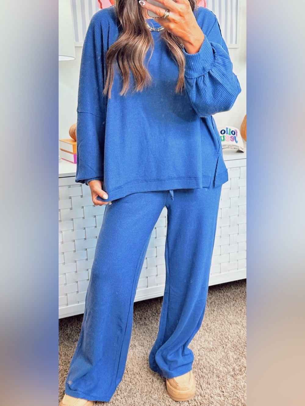 Cozy Ribbed Lounge Set in Delft Blue